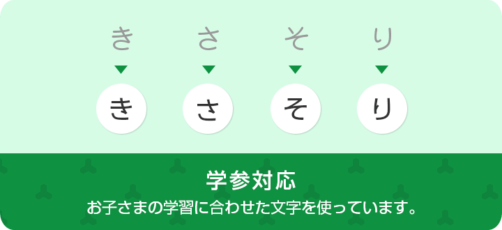 学参対応　お子さまの学習に合わせた文字を使っています。