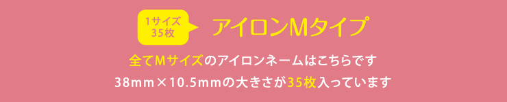 アイロンネームMサイズ 全てMサイズのアイロンネームはこちらです 38mm×10.5mmの大きさが35枚入っています