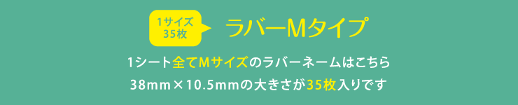 ラバーネームMサイズ 1シート全てMサイズのラバーネームはこちら 38mm×10.5mmの大きさが35枚入りです