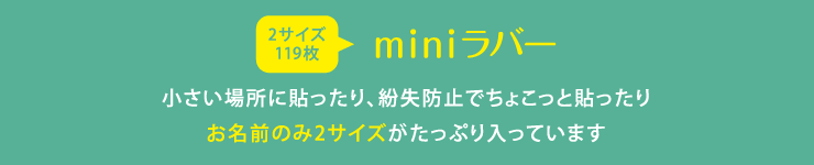 miniラバー 小さい場所に貼ったり、紛失防止でちょこっと貼ったり お名前のみ2サイズがたっぷり入っています