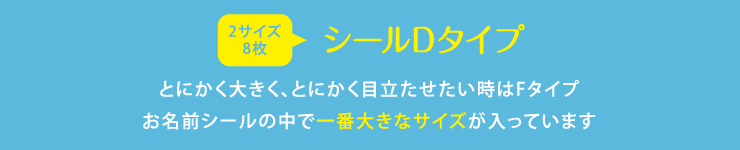 名前シールD とにかく大きく、とにかく目立たせたい時はDタイプ お名前シールの中で一番大きなサイズが入っています