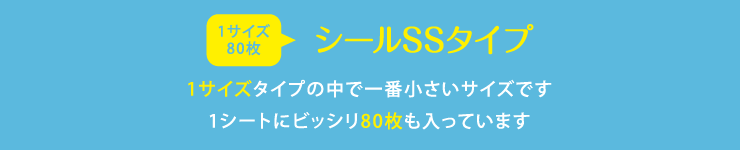 名前シールSSサイズ 1サイズタイプの中で一番小さいサイズです 1シートにビッシリ80枚も入っています