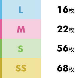 お名前シールA　Lサイズ：16枚 Mサイズ：22枚 Sサイズ：56枚 SSサイズ：68枚